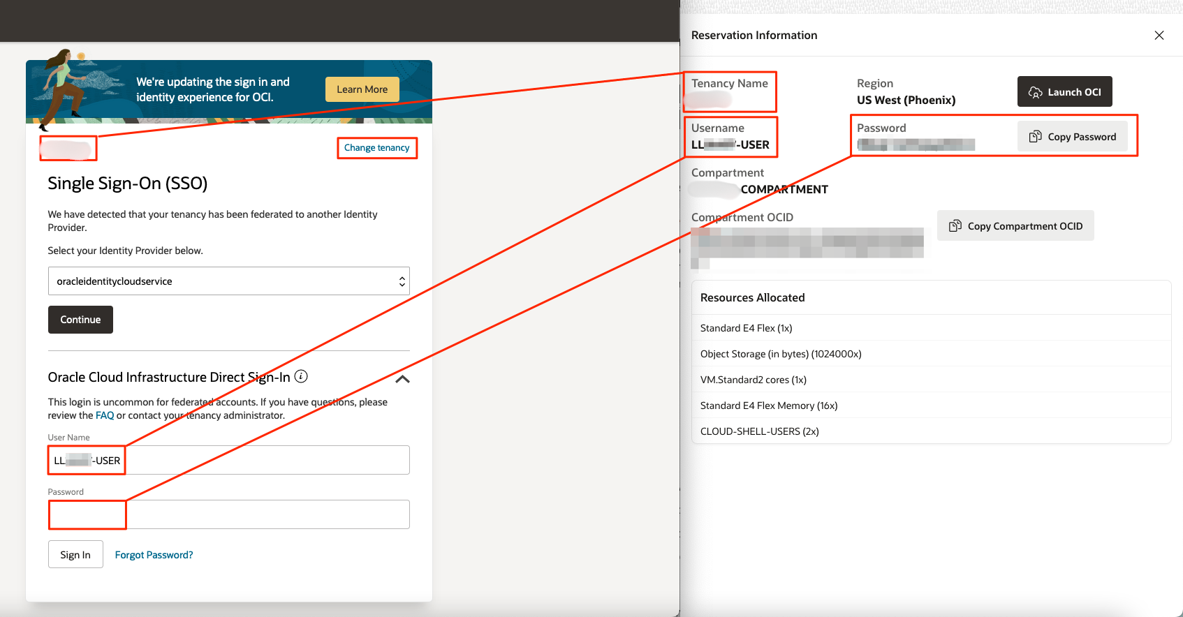 Login information